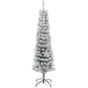 Sapin de Noël givré vert de 5 pieds en forme de crayon
