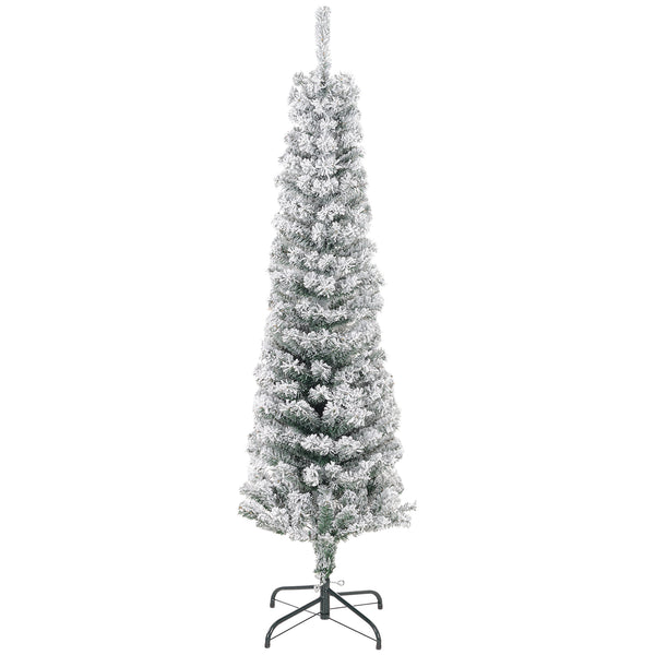 Sapin de Noël givré vert de 5 pieds en forme de crayon