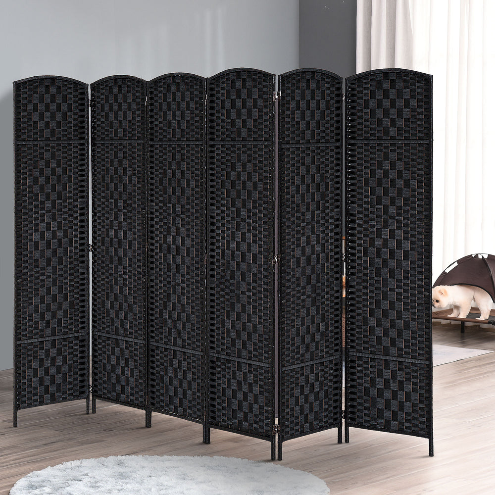 Cloison de séparation pliable avec 6 panneaux, noir