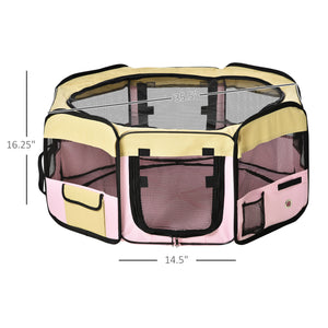 Portable playpen with pink carry bag