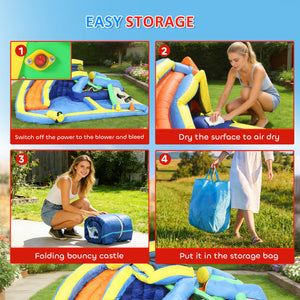 Château gonflable pour enfants avec toboggan, piscine à balles, lance-balles et souffleur