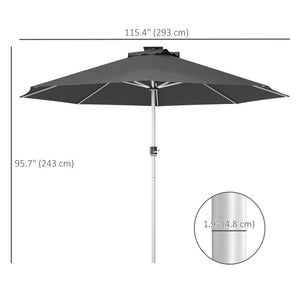 Parasol lumineux à LED de 9,6 pieds avec 4 modes d'éclairage, chargement solaire et USB, gris anthracite