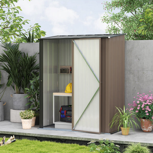 Abri de jardin en acier avec porte verrouillable simple, marron