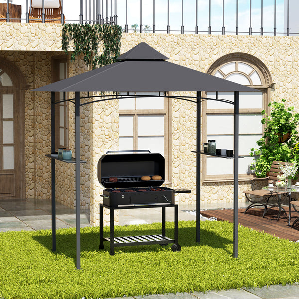 Outsunny 8' x 5' BBQ Grill Gazebo Tent with Double Tiered Canopy for Outdoor Sun Shade, Gray |