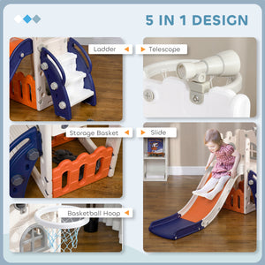 Toboggan 5 en 1 avec panier de basket, structure d'escalade, télescope et panier de rangement