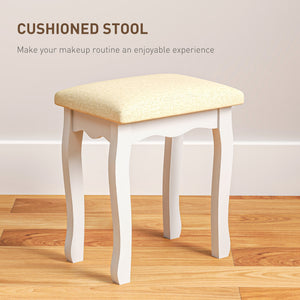 Coiffeuse avec tabouret, 10 lumières LED, 5 tiroirs et 3 compartiments, blanc