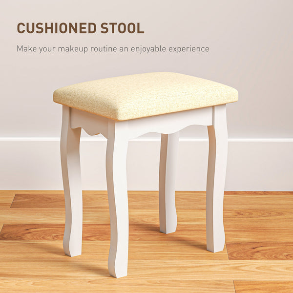 Coiffeuse avec tabouret, 10 lumières LED, 5 tiroirs et 3 compartiments, blanc