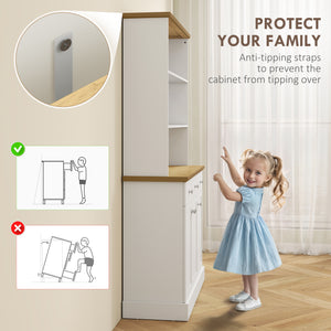 Meuble de rangement, garde-manger, buffet, vaisselier avec tiroirs et placards, blanc