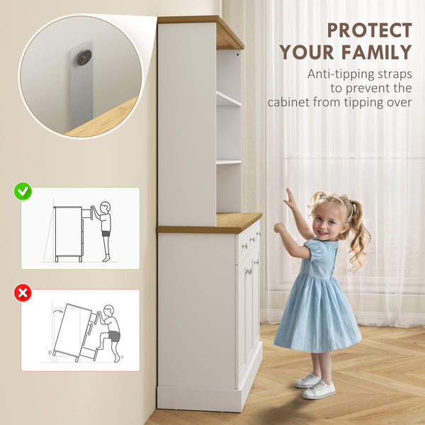 Meuble de rangement, garde-manger, buffet, vaisselier avec tiroirs et placards, blanc