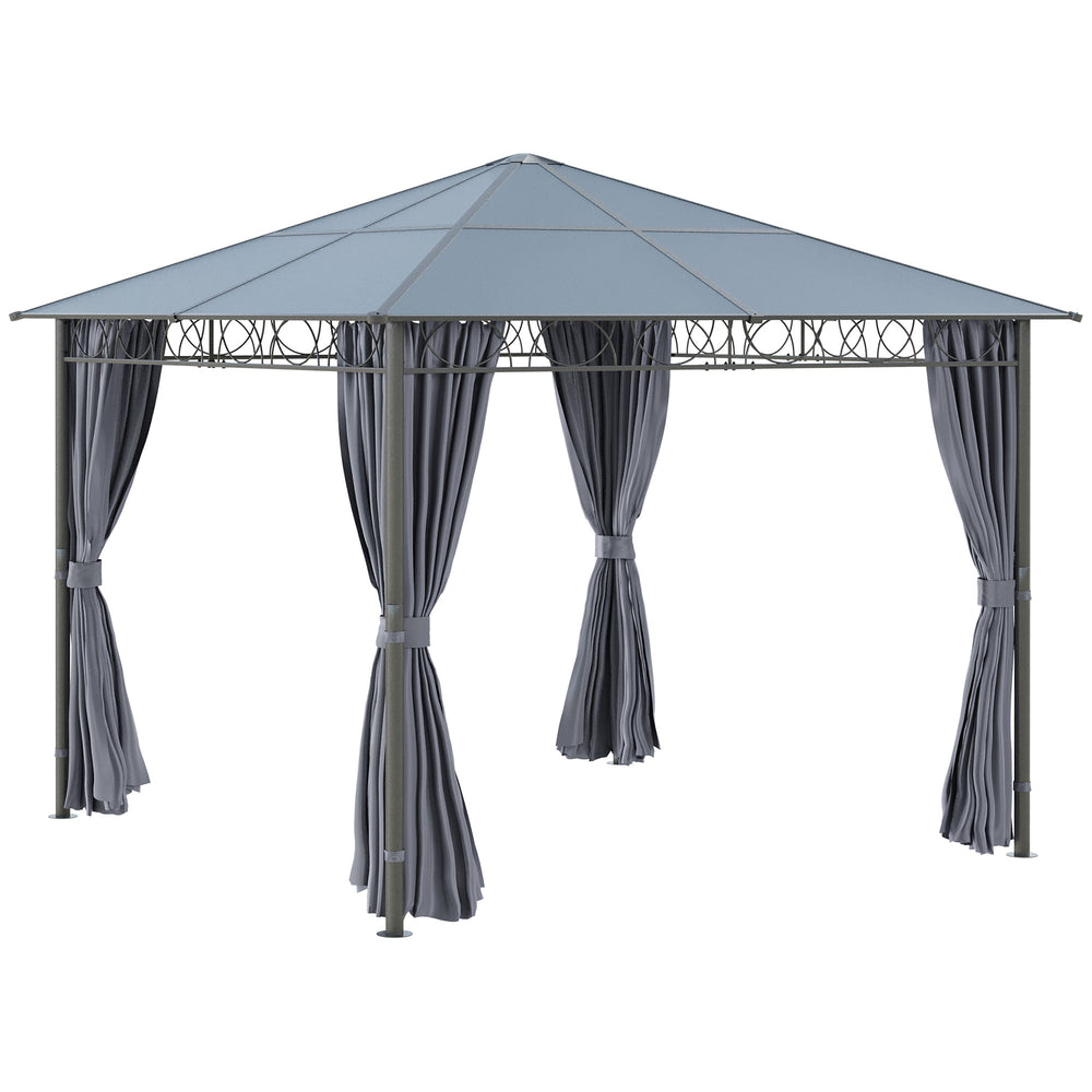 10' x 10' Polycarbonate Hardtop Gazebo Canopy, Outdoor Patio Gazebo with Aluminum Frame & Curtains, Dark Grey