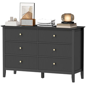Modern double chest of drawers with 6 drawers for bedroom, living room, hallway, black
