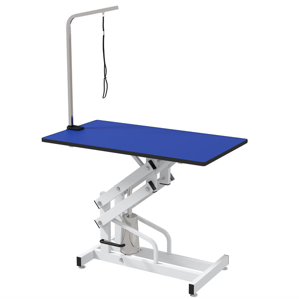 Adjustable Height Pet Grooming Table with Arm, Leash, and Non-Slip Surface, Blue