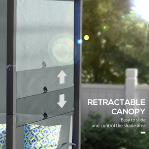 Wicker resin furniture set with retractable pergola, grey