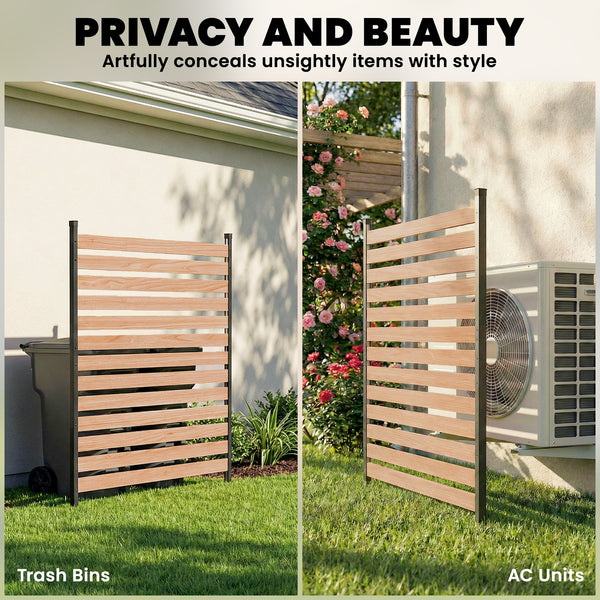 Panneau de séparation, sans creuser, avec planches de bois de sapin et poteaux en aluminium