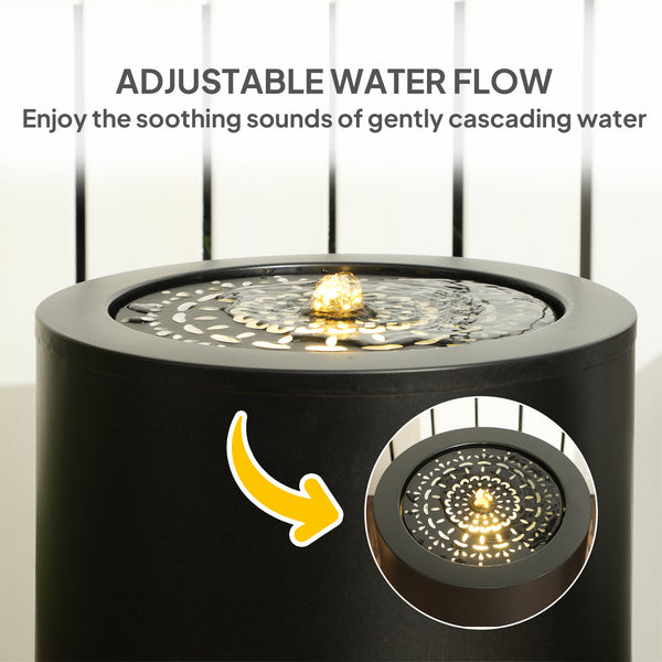 Fontaine cascade de jardin avec lumières LED, fontaine d'extérieur à débit réglable, noire