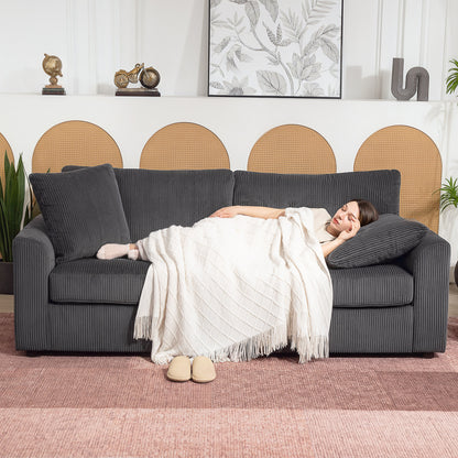 Canapé 3 places avec ressorts ensachés et 2 coussins décoratifs, gris foncé