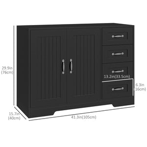 Buffet moderne avec 4 tiroirs et 2 portes à panneaux, noir
