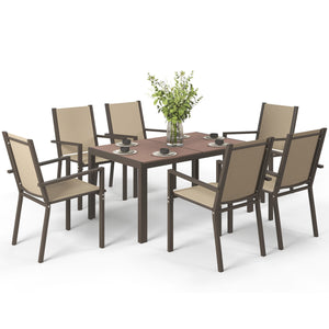 Ensemble de salle à manger d'extérieur 7 pièces avec table rectangulaire