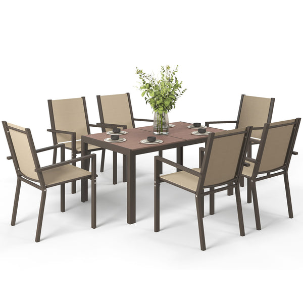 Ensemble de salle à manger d'extérieur 7 pièces avec table rectangulaire