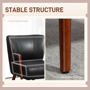 Fauteuil d'appoint rembourré en similicuir avec pieds en bois et large assise, noir