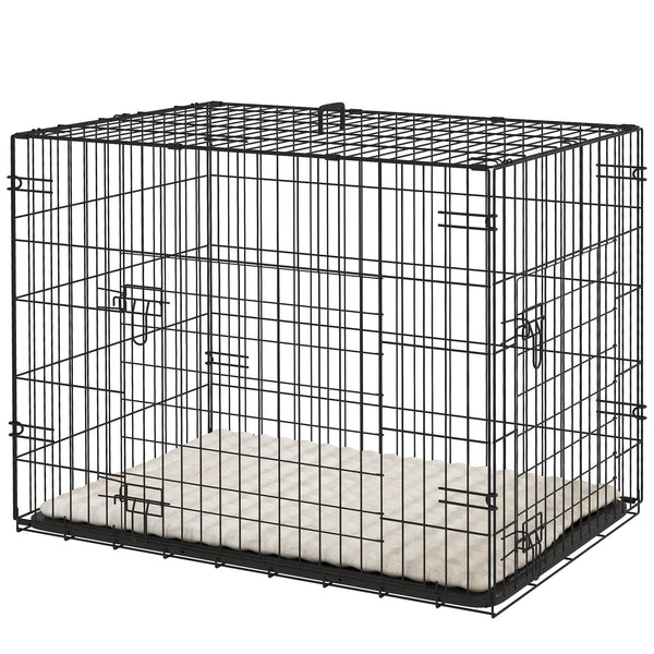 Cage pour chien de 30 pouces avec 2 portes et coussin moelleux, noire
