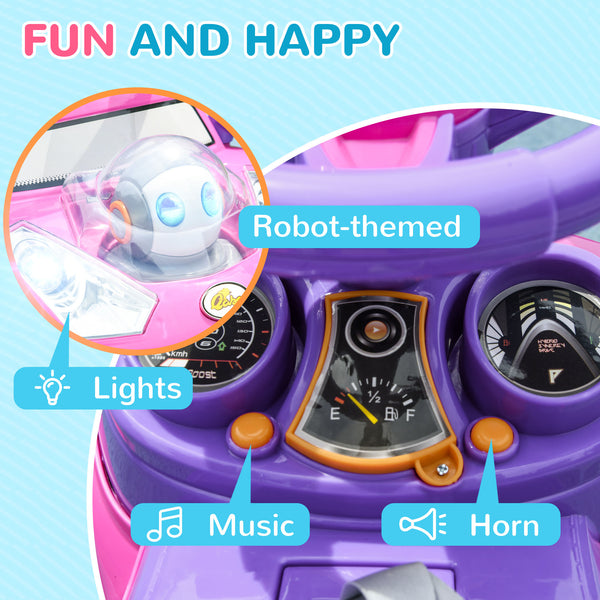 3-in-1 Slide Car for Kids with Music, Light, Handle and Removable Canopy, Pink