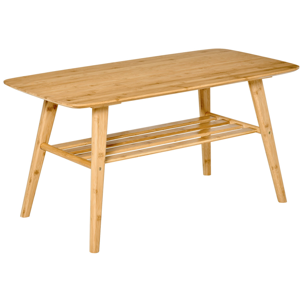 Table basse à 2 niveaux en bambou avec étagère de rangement