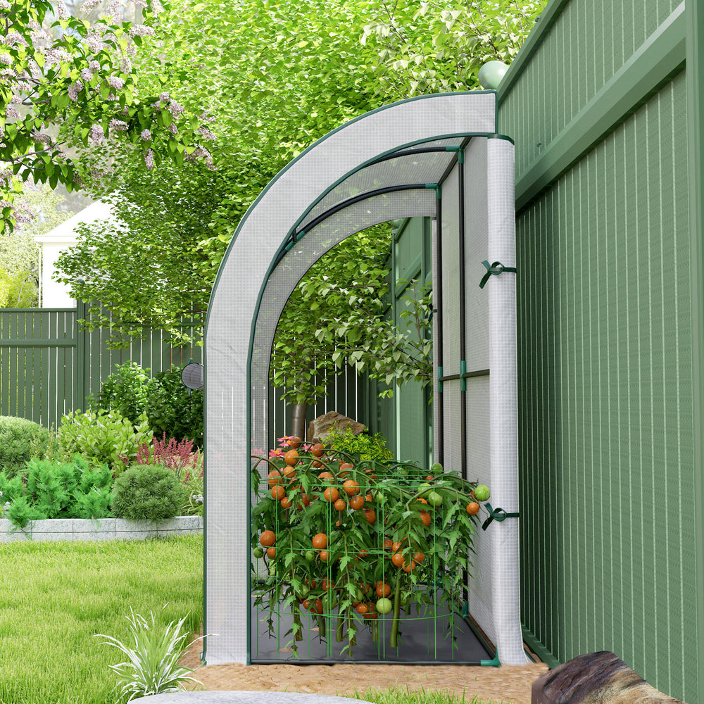 Lean-to greenhouse with zippered doors and windows, white