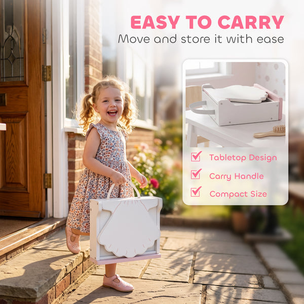 Coiffeuse de jeu pour enfant avec miroir lumineux, tiroir et 8 accessoires