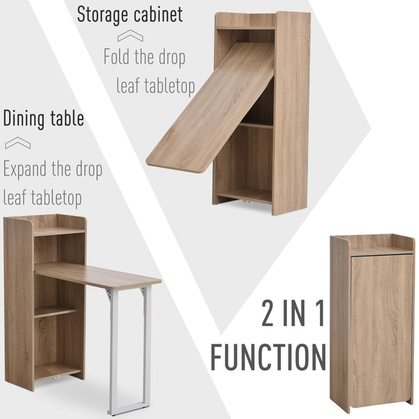 Table pliante 2 en 1 avec étagère à 4 niveaux pour petits espaces, chêne