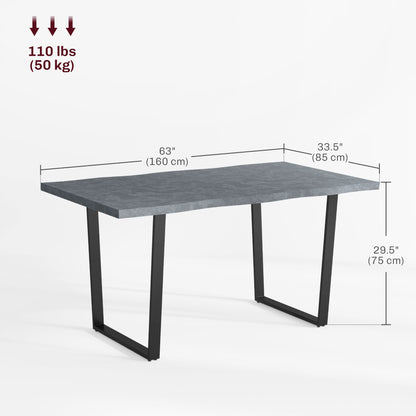 Table à manger industrielle avec plateau à bords ondulés et pieds en acier, pour 6 personnes maximum, gris ciment