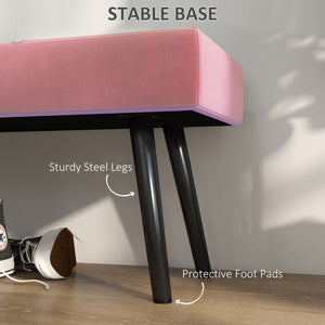Banc de chambre rembourré moderne avec pieds en acier, rose