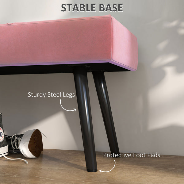 Banc de chambre rembourré moderne avec pieds en acier, rose
