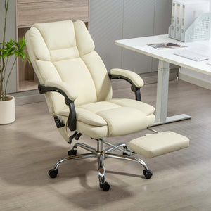Fauteuil de bureau massant inclinable avec vibration à 6 points, repose-pieds et dossier haut, blanc