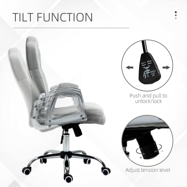 Chaise de bureau en velours avec roulettes pivotantes, grise
