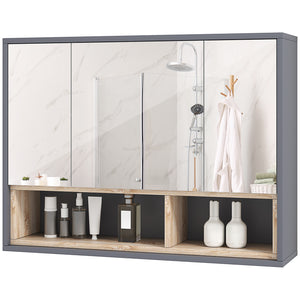 Armoire à pharmacie murale avec miroir et étagères, gris