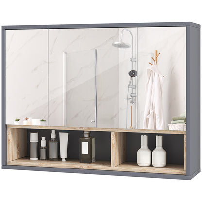 Armoire à pharmacie murale avec miroir et étagères, gris