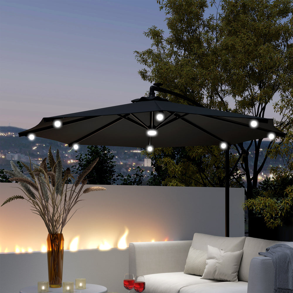 Parasol déporté 10,2 pieds avec éclairage LED solaire, gris