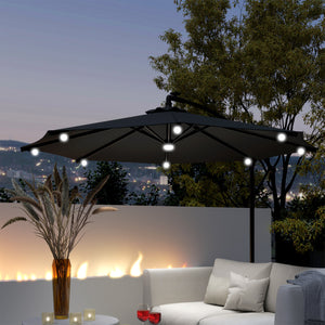 Parasol déporté 10,2 pieds avec éclairage LED solaire, gris