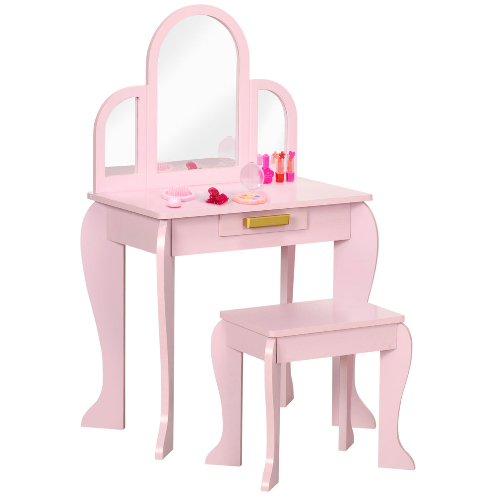 Ensemble coiffeuse et chaises avec tiroir, rose