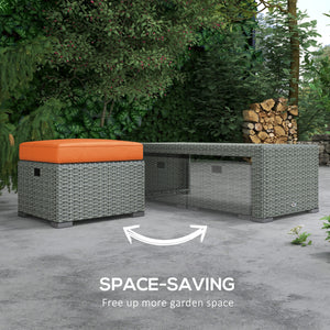 Patio Furniture with Cushions, 6 Pieces PE Wicker Patio Sectional Furniture Conversation Set w/ a Three-Seat Sofa, 2 Recliner Chairs, 2 Footstools & Table, Orange