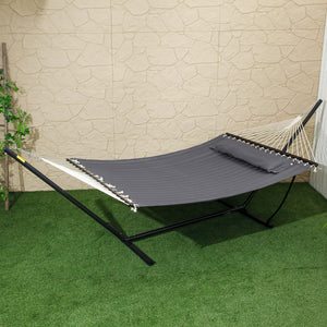 Hamac Outsunny pour 2 personnes, matelassé, double, avec support, oreiller et barres d'écartement, pour camping en plein air, plage, gris foncé