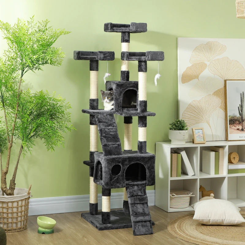 Arbre à chat à plusieurs niveaux de 172 cm, gris foncé
