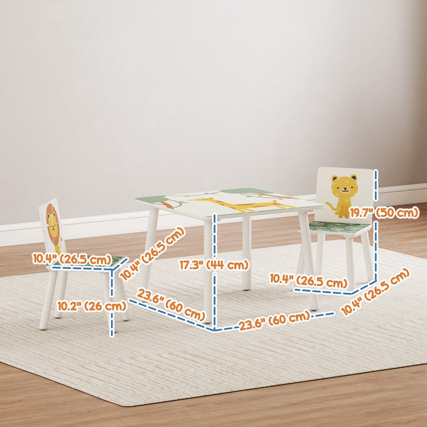 Ensemble table et chaises 3 pièces pour enfants, motif animalier