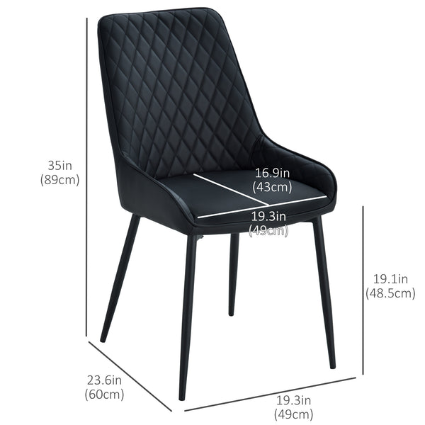 Lot de 2 chaises de salle à manger modernes en cuir synthétique avec pieds en métal, noir