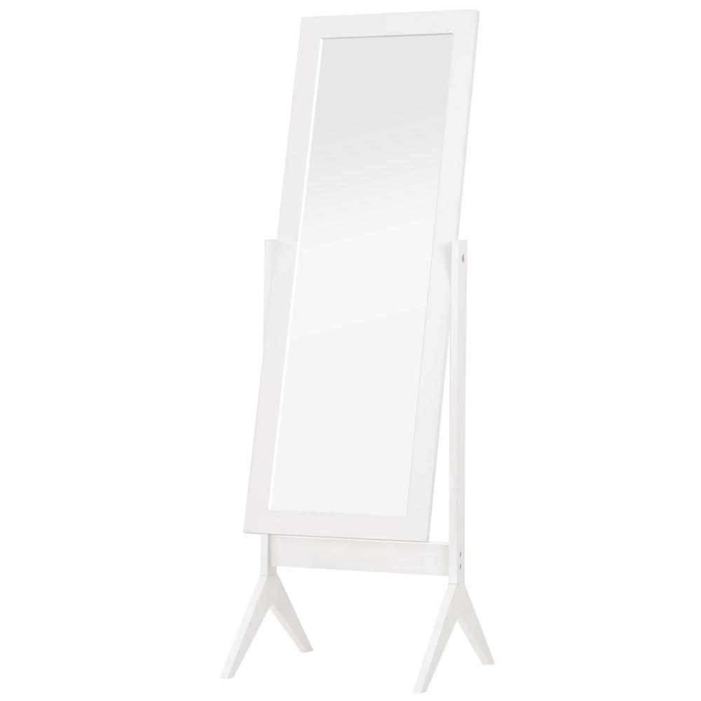 Miroir sur pied avec cadre rectangulaire et angle réglable, blanc