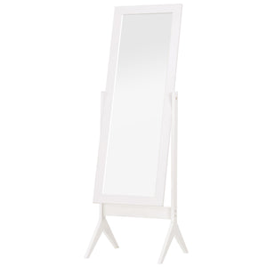 Standing mirror with rectangular frame and adjustable angle, white