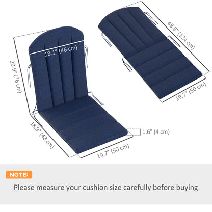 Lot de 2 coussins de chaise Adirondack à dossier haut avec attaches, mousse haute densité, bleu marine