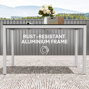 Table à manger pour 4 à 6 personnes, plateau à lattes facile d'entretien, cadre en aluminium antirouille, noir