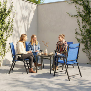 Ensemble de 4 chaises de patio pliantes d'extérieur à dossier haut avec assise en maille respirante, bleues